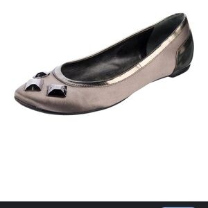 Burberry Metallic and Gray satin Flats with Black Accents